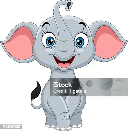 istock Cartoon baby elephant on white background 1421209357