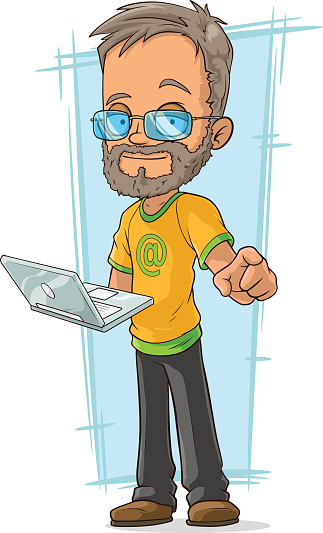 Cartoon bearded programmer in glasses