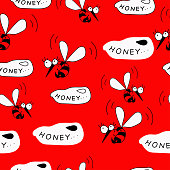 cartoon bee or mosquito seamless pattern