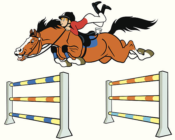 stockillustraties, clipart, cartoons en iconen met cartoon boy horse rider - jumping