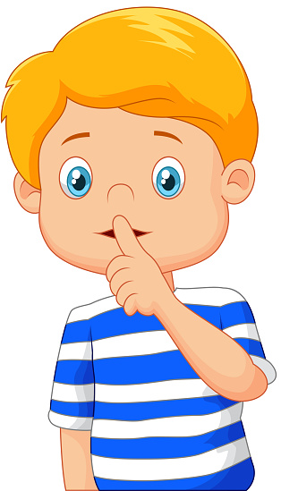 Cartoon boy with finger over his mouth