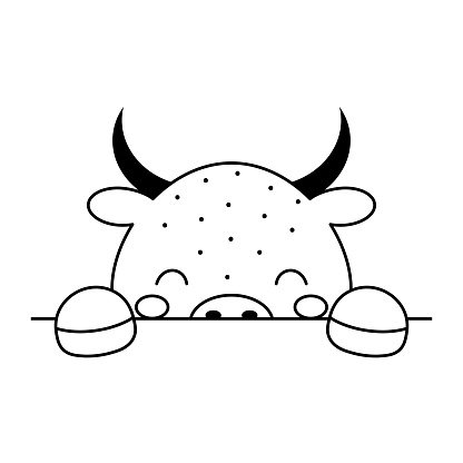 Cartoon bull face in Scandinavian style. Cute animal for kids t-shirts, wear, nursery decoration, greeting cards, invitations, poster, house interior. Vector stock illustration