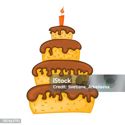 istock Cartoon cake illustration with candle. Happy birhday. 1187663792