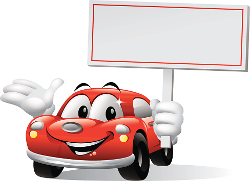 Cartoon Car Holding Sign