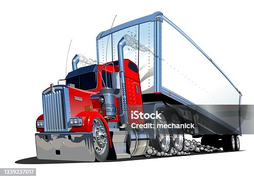 istock Cartoon cargo semi truck isolated on white background 1339237017