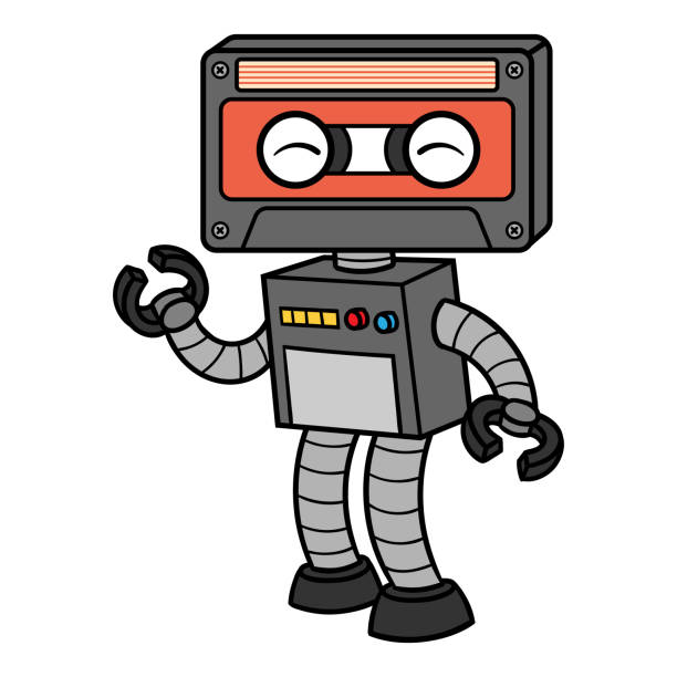 Cartoon Cassette Tape Robot Cartoon Cassette Tape Robot robot clipart stock illustrations