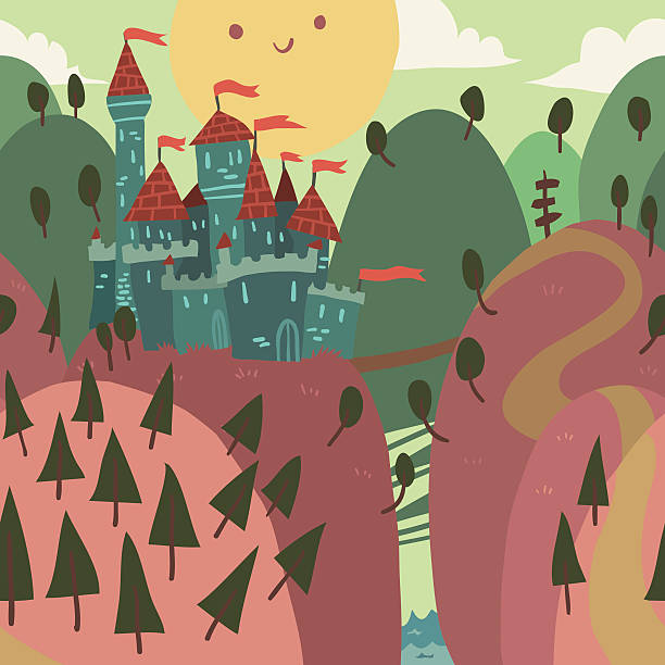 Cartoon Castle on a Hill vector art illustration