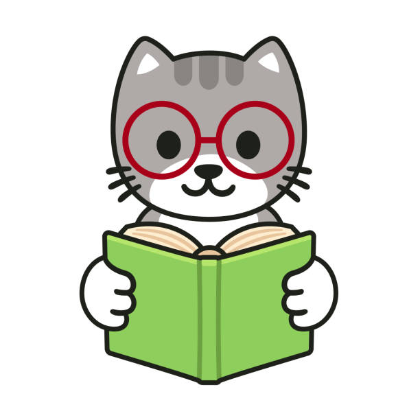 ilustrações de stock, clip art, desenhos animados e ícones de cartoon cat reading a book - book cat