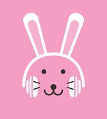 Cartoon cat wearing a  Rabbit's headset, , enjoy the music,vector
