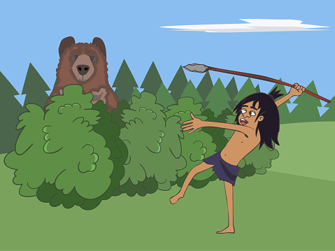 漫画の原始人狩り石槍とクマ 狩人のベクターアート素材や画像を多数ご用意 Istock