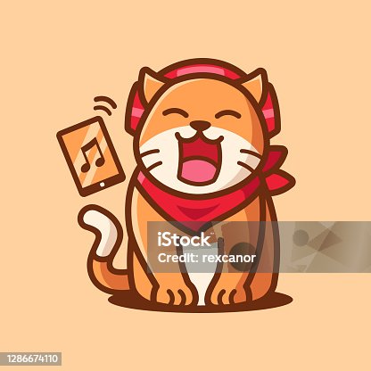 istock cartoon character cute Cat listening to music 1286674110