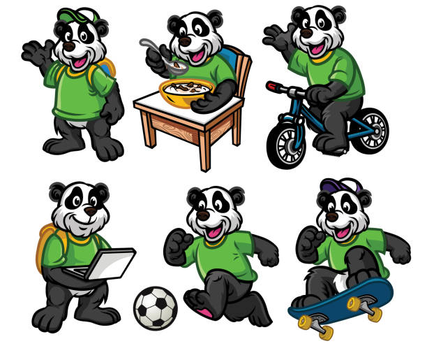 illustrations, cliparts, dessins animés et icônes de jeu de caractères de dessin animé de mignon petit panda - panda foot