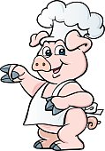 Cartoon chef pig. Vector clip art illustration with simple gradients.