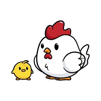 Cartoon Chicken and Chick Vector Illustration