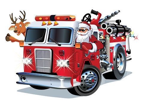 Cartoon retro Christmas firetruck, Santa and reindeer. Available eps-10 vector format separated by groups and layers for easy edit