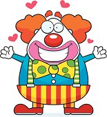 A happy cartoon clown ready to give a hug.