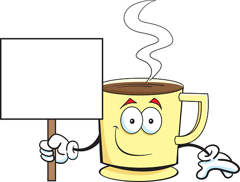Tasse Caf Tient Une Pancarte En Dessin Anim Vecteurs Tasse Caf Tient Une Pancarte En Dessin Anim Vecteurs