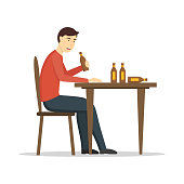 Cartoon Color Character Person and Alcohol Flat Design Style. Vector illustration