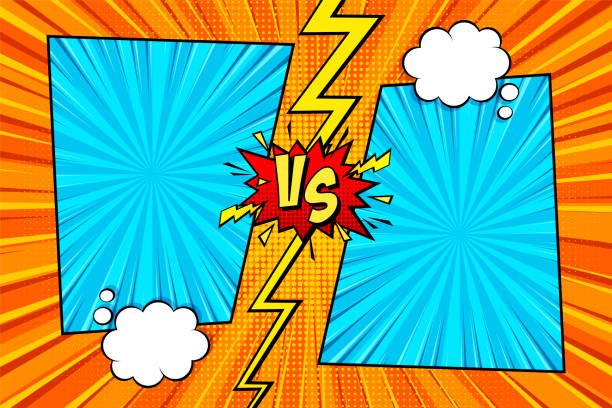 Cartoon comic background. Fight versus. Comics book colorful competition poster with halftone elements. Retro Pop Art style. Vector illustration Cartoon comic background. Fight versus. Comics book colorful competition poster with halftone elements. Retro Pop Art style. Vector illustration lightning borders stock illustrations