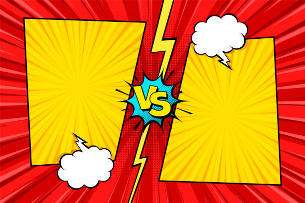 Cartoon comic background. Fight versus. Comics book colorful competition poster with halftone elements. Retro Pop Art style. Vector illustration Cartoon comic background. Fight versus. Comics book colorful competition poster with halftone elements. Retro Pop Art style. Vector illustration lightning borders stock illustrations