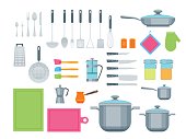 Cartoon Cookware Color Icons Set for Home and Restaurant Flat Style Design. Vector illustration