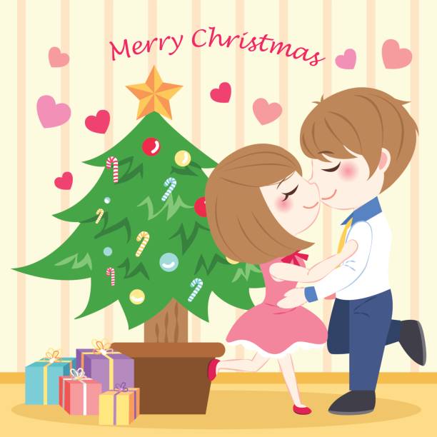 stockillustraties, clipart, cartoons en iconen met cartoon paar met een vrolijk kerstfeest - happy couple cold