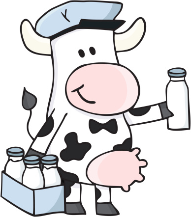 cartoon cow as a milk man