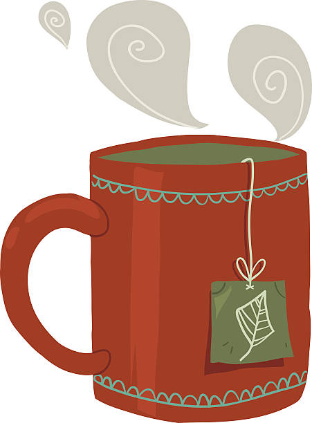 Cartoon cup of tea flat icon. vector art illustration