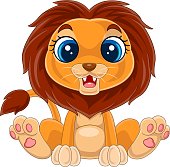 istock Cartoon cute baby lion sitting 1323628455