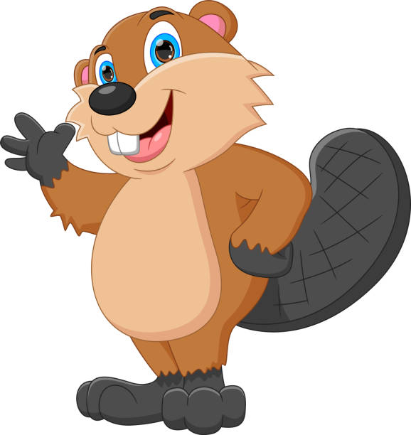 cartoon cute beaver waving on white background  beaver lumberjack cartoon character stock illustrations