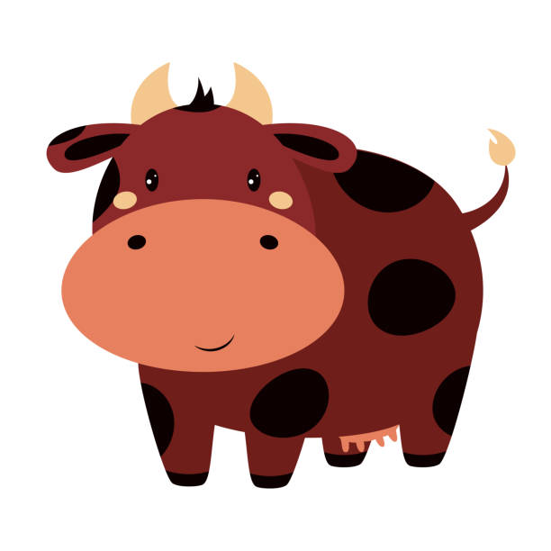 cartoon cute cow isolated on white background cute cow in flat style isolated on white background, vector illustration, cartoon animal brown cow stock illustrations