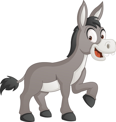 Cartoon cute donkey. Vector illustration of funny happy animal.