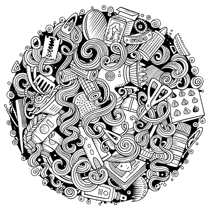 Cartoon Cute Doodles Hand Drawn Hair Salon Vector Illustration