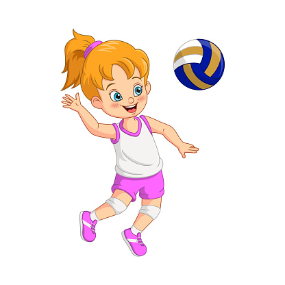 Cartoon cute girl volleyball player