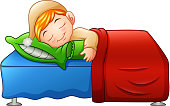 Vector illustration of Cartoon cute little boy sleeping in bed