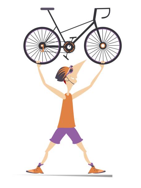 Cartoon cyclist man with a bike illustration vector art illustration