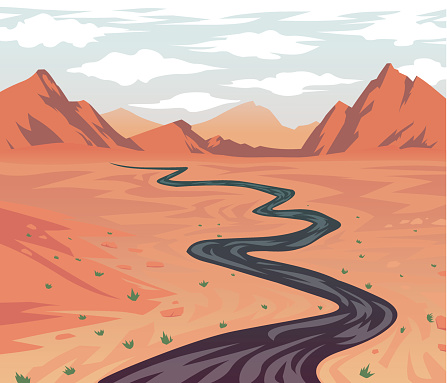 Cartoon Desert Road Leading to Canyon