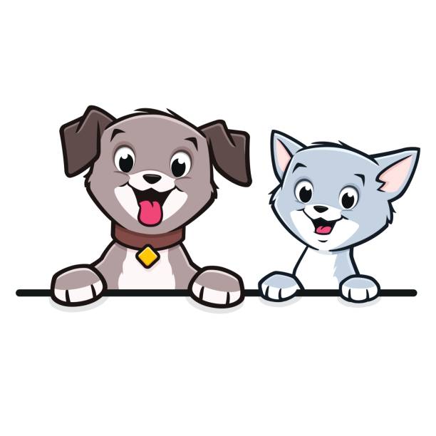 illustrations, cliparts, dessins animés et icônes de dessin animé chien chat animal cadre bordure - chaton