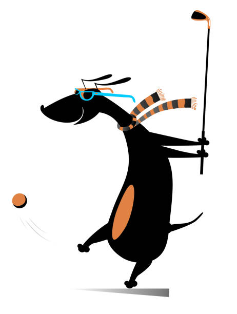 Cartoon dog plays golf illustration vector art illustration