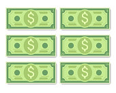 istock Cartoon dollar banknotes vector illustration, flat style dollar, isolated on white background. 1211843009