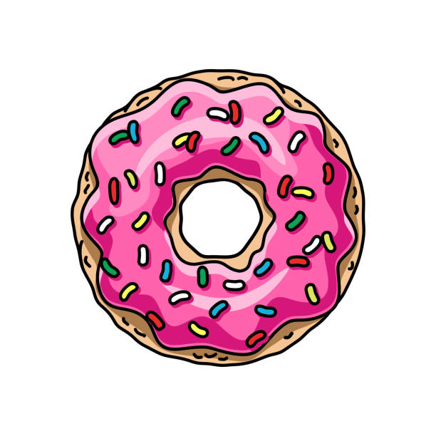 cartoon donut mit rosa glasur. vektor-illustration - homer simpson stock-grafiken, -clipart, -cartoons und -symbole