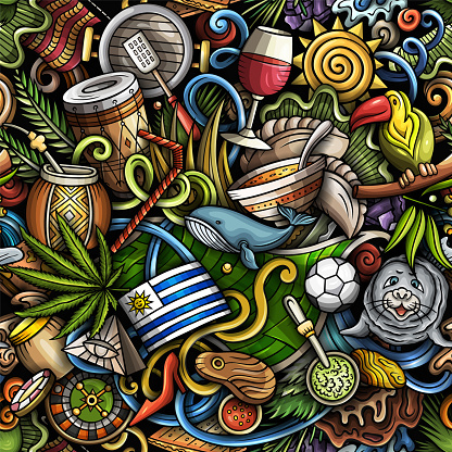 Cartoon doodles Uruguay seamless pattern.