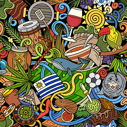 Cartoon doodles Uruguay seamless pattern.