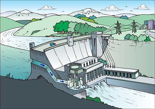 Cartoon drawing of a power plant