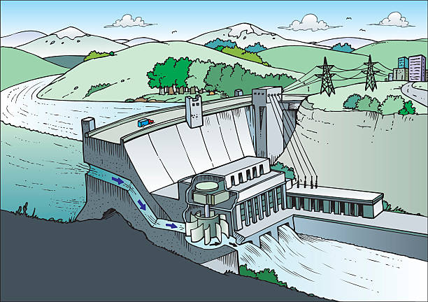 bildbanksillustrationer, clip art samt tecknat material och ikoner med cartoon drawing of a power plant - vattenkraft