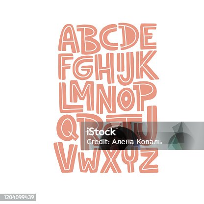 istock Cartoon English alphabet. Funny hand drawn graphic font. 1204099439