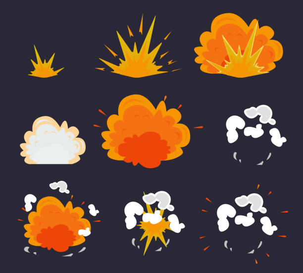 illustrazioni stock, clip art, cartoni animati e icone di tendenza di effetto esplosione cartone animato con fumo. illustrazione vettoriale eps10 - explosion