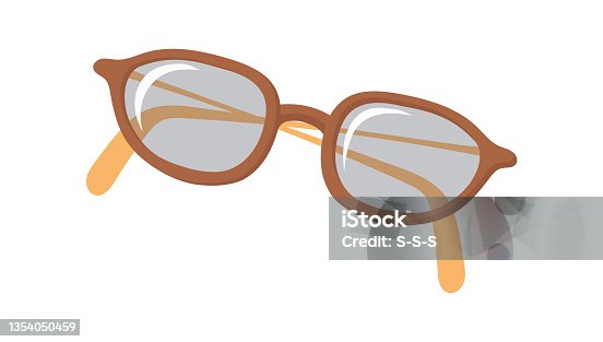 istock Cartoon Eyeglasses. brown horn rimmed eye glasses, optics for vision, cartoon vector illustration 1354050459