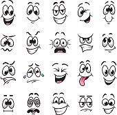 Funny cartoon faces expressions detailed vector set