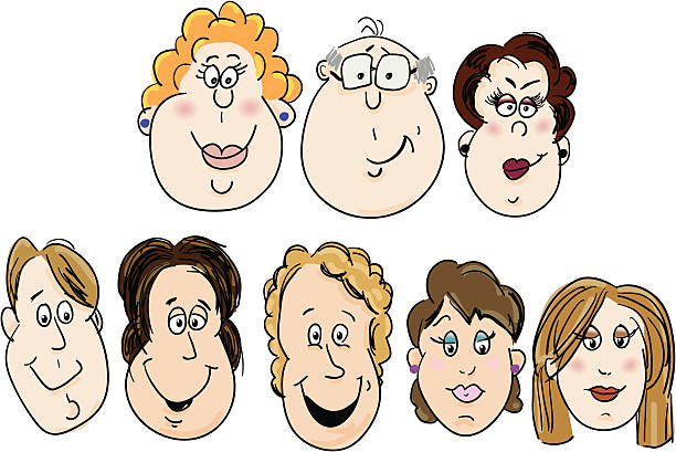 Cartoon Faces A Family of Faces, color on seperate layer for easy editing! cartoon of the family reunions stock illustrations